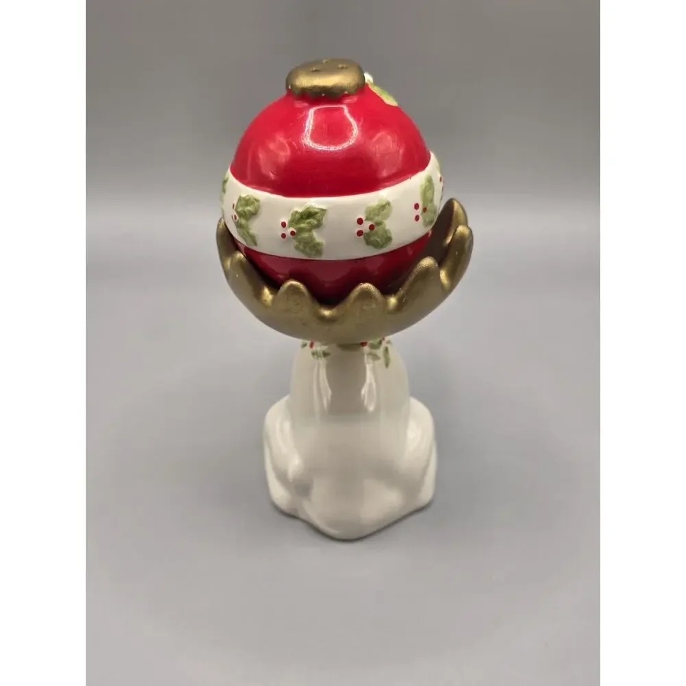 Vtg Fitz and Floyd Omnibus Reindeer Ornament Stacking S&P Shakers(dmg)